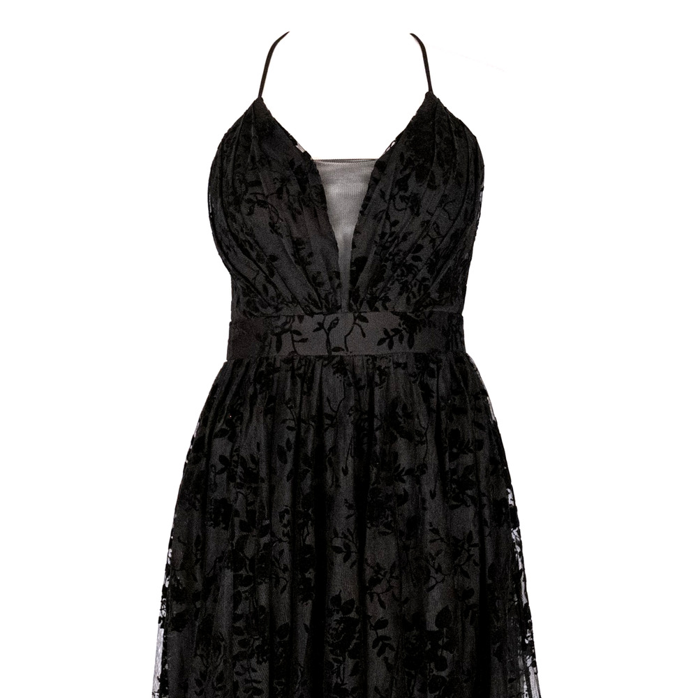 Windsor Black Lace Dress Juniors SZ 3 Velvety Floral Lace Witchy Dark Fairy Goth - Picture 2 of 7